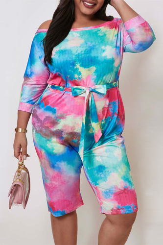 Orange Fashion Sexy Printed Plus Size Romper