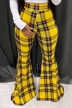 Yellow Fashion Casual Printed Bell Bottoms