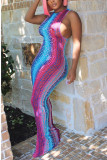 Multicolor Sexy Printed Sleeveless Long Dress