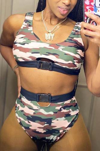 Multicolor Sexy Fashion Printed Swimsuit Two-piece Set