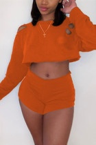 Orange Fashion Sexy Long Sleeve Top Shorts Set