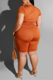 Orange Fashion Casual Short Sleeve Top Plus Size Set