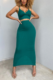 Green Sexy Fashion Sling Top Skirt Fitted Set