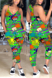 Fuchsia Fashion Cartoon Printed Sling Jumpsuit