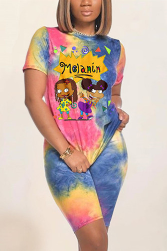 PinkBlue Fashion Casual Printed Short Sleeve Shorts Set