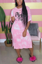 Pink Fashion Casual Letter Printed Long Dress