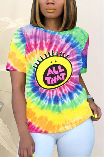 Yellow Fashion Cartoon Print Short Sleeve T-shirt