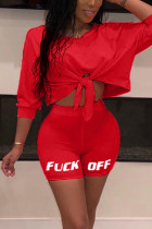 Red Fashion Sexy Letter Printed Two-piece Set