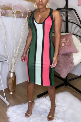 Pink Sexy Fashion Striped Sleeveless Dress