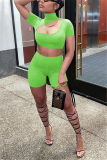 Green Fashion Sexy Cutout Turtleneck Top Shorts Set
