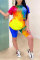 Yellow OL Fashion adult Two Piece Suits Patchwork Tie Dye Print pencil Short Sleeve Two-Piece Sh