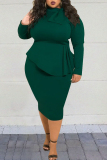 Green Fashion Sexy Long Sleeve Plus Size Dress