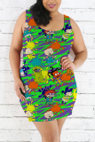 Colorful Fashion Casual Printed Sleeveless Plus Size Dress