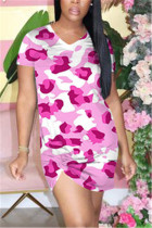 Pink Sexy Fashion Print Short Sleeve Dress