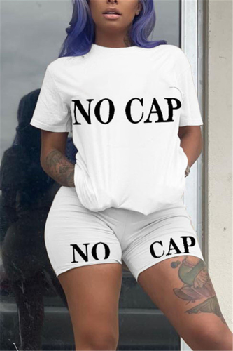 White Fashion Letters Print T-shirt Shorts Set