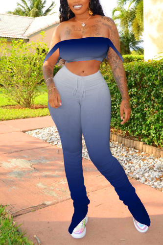 Blue Sexy Fashion Printed Trousers Two-piece Set