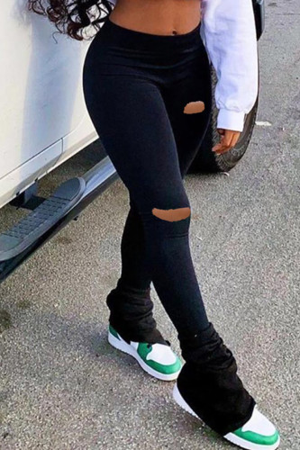 Black Fashion Casual Tight Hole Trousers