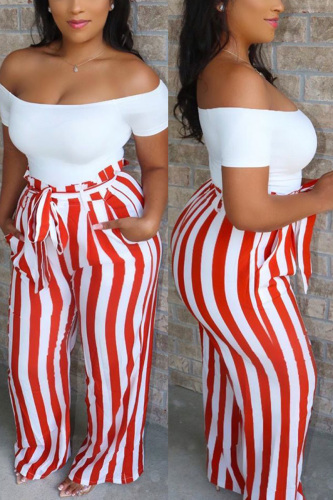 Red Fashion Casual Striped Printed Loose Pants