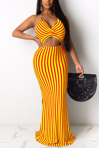 Yellow adult Sexy Fashion Off The Shoulder Sleeveless Slip Pencil Dress Floor-Length backless Pri