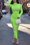 Green Fashion Sexy Print Turtleneck Dress