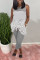Grey Fashion Striped Print Sleeveless Top Trouser Set