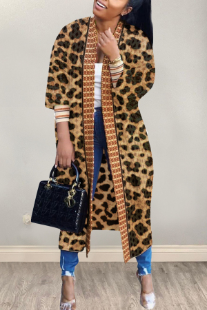 Leopard print Fashion Casual Loose Print Coats
