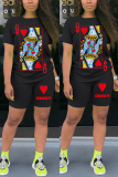 Black Fashion Printed T-shirt Shorts Casual Set