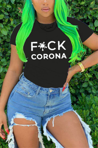 Black Fashion Letter Printing Short Sleeve T-shirt