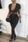 Black Sexy Fashion adult Solid Two Piece Suits Patchwork Split pencil Short Sleeve