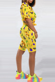 Yellow Fashion Casual Butterfly Print Sports Set