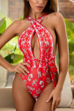 Red Sexy Printed One-piece Swimsuit