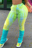 Fluorescent green Fashion Casual Printed Slim Trousers