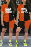 Orange Fashion Printed T-shirt Shorts Patchwork Set