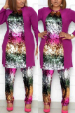 Purple Fashion Casual Sequin Stitching Two-piece Set