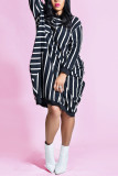 Red Fashion Casual Striped Loose Long Sleeve Dress