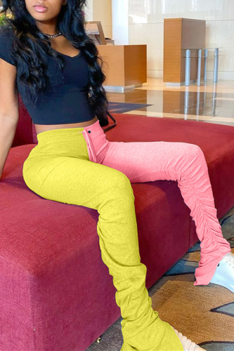 Yellow Fashion Casual Stitching Sports Trousers