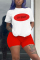 Red Fashion Casual Printed T-shirt Shorts Set