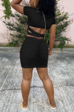 Black Sexy Short Sleeved T-shirt Skirt Slim Set