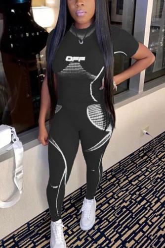 Black Fashion Printed T-shirt Trousers Sports Set