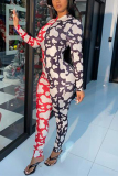 Pink Fashion Printed Long Sleeve Jumpsuit