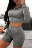 Red Fashion Long Sleeve Top Shorts Sports Set