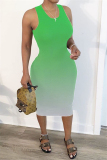 Green Fashion Gradient Print Sleeveless Dress