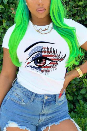 Eye Fashion Casual Print White Short Sleeve T-shirt