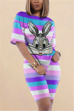Purple Fashion Striped Printed Rabbit Sequins Set