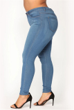Dark Blue Fashion Plus Size Skinny Denim Trousers