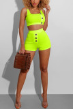 Yellow Sexy Casual Vest Shorts Two-piece Set