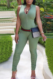 Green Fashion Sexy Sleeveless Zipper Jumpsuit