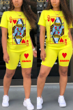 Yellow Fashion Printed T-shirt Shorts Casual Set