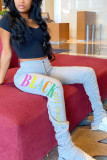 Light Green Fashion Casual Letter Printed Sports Pants