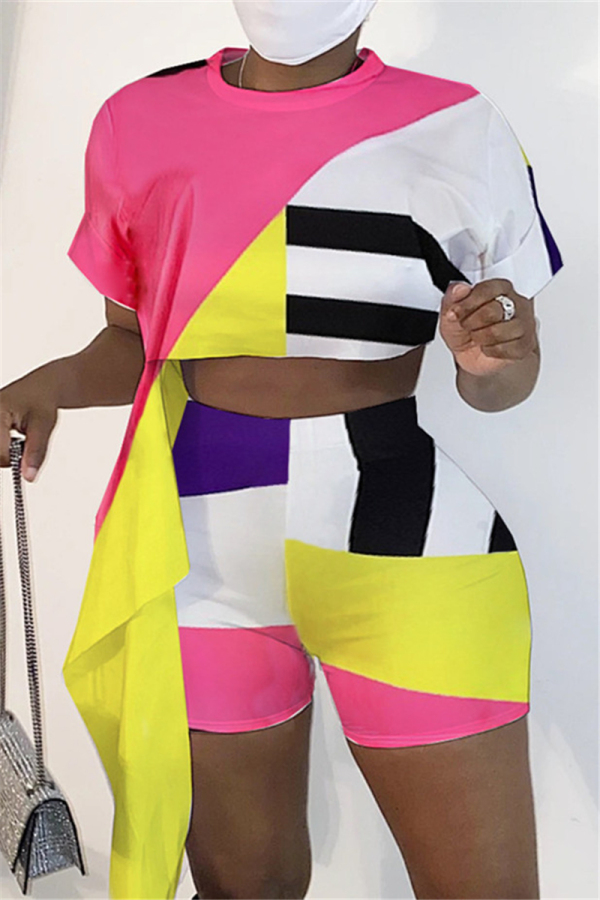 Multicolor Fashion Casual Patchwork Two-piece Set